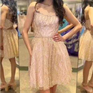 Morilee 9579 Beaded Trim Patterned Glitter Damas Party Dress